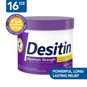 Desitin Maximum Strength Baby Diaper Rash Cream with Zinc Oxide, 16 oz