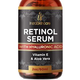 DOUBLE SIZED 2 Oz Retinol Serum for Face with Hyaluronic Acid Vitamin E and A Aloe Vera Anti Aging Serum Pore Tightener Fade Dark Spots Clinical Stren